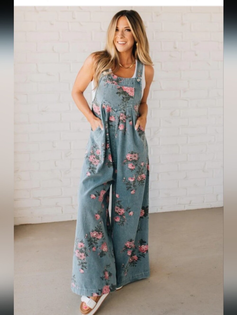 Bibi Floral Denim Overalls L